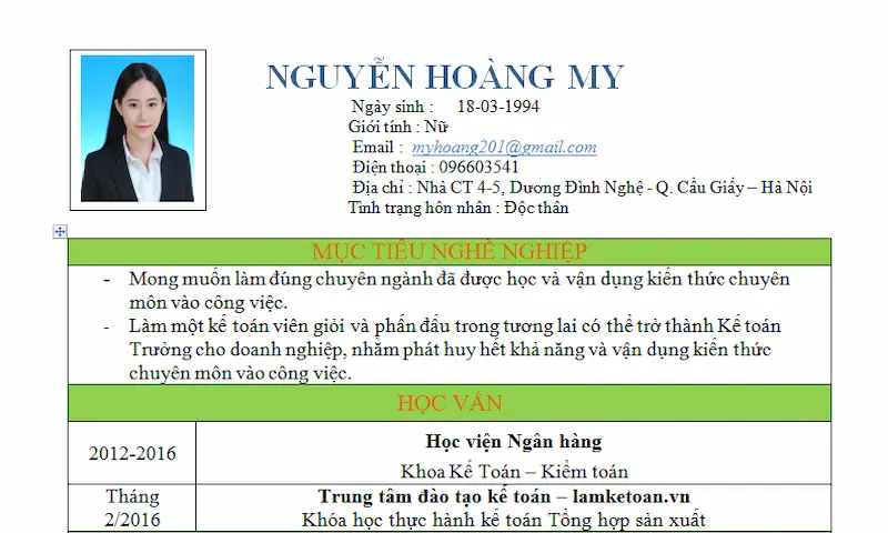 mẫu cv & thư xin việc mẫu